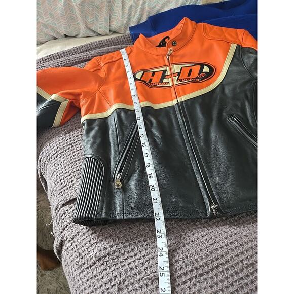 C17 Vintage Harley Davidson Leather Jacket Sz LG Zip Sleeve Stretch Waist - Picture 7 of 8